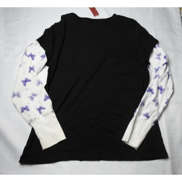 NWT Butterfly Graphic LS Layered Look Shirt Black Purple Size XXL Goth Y2K Jrs - Picture 4 of 10